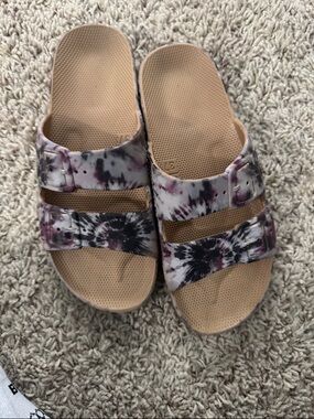 Freedom Moses Tie-Dye Double Buckle Slide Sandals - Pink/Black
